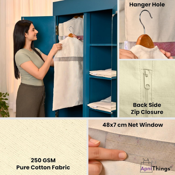 Premium Cotton Hanging Saree Covers with Zip- Large Size