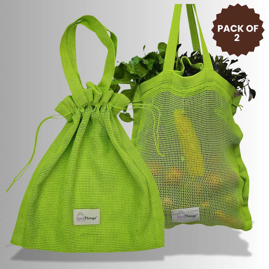 Pure Cotton Reusable Grocery Mesh  Bags For Veggies, Fruits & More