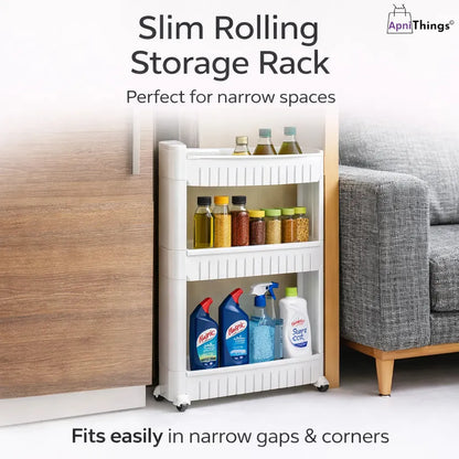 3 Tier Ultra Slim Rolling Storage Rack Organizer