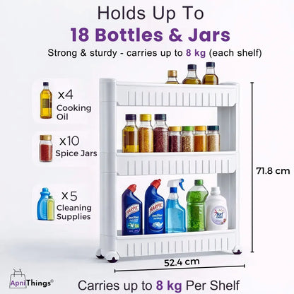 3 Tier Ultra Slim Rolling Storage Rack Organizer
