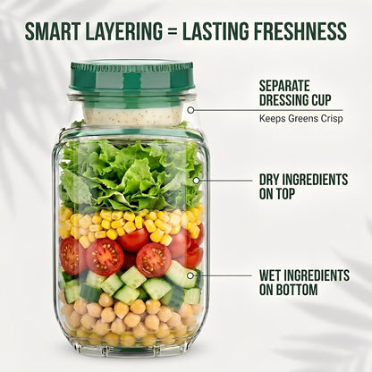 Premium Salad Jar With Side Opening & Separate Dressing Container- 1 Liter