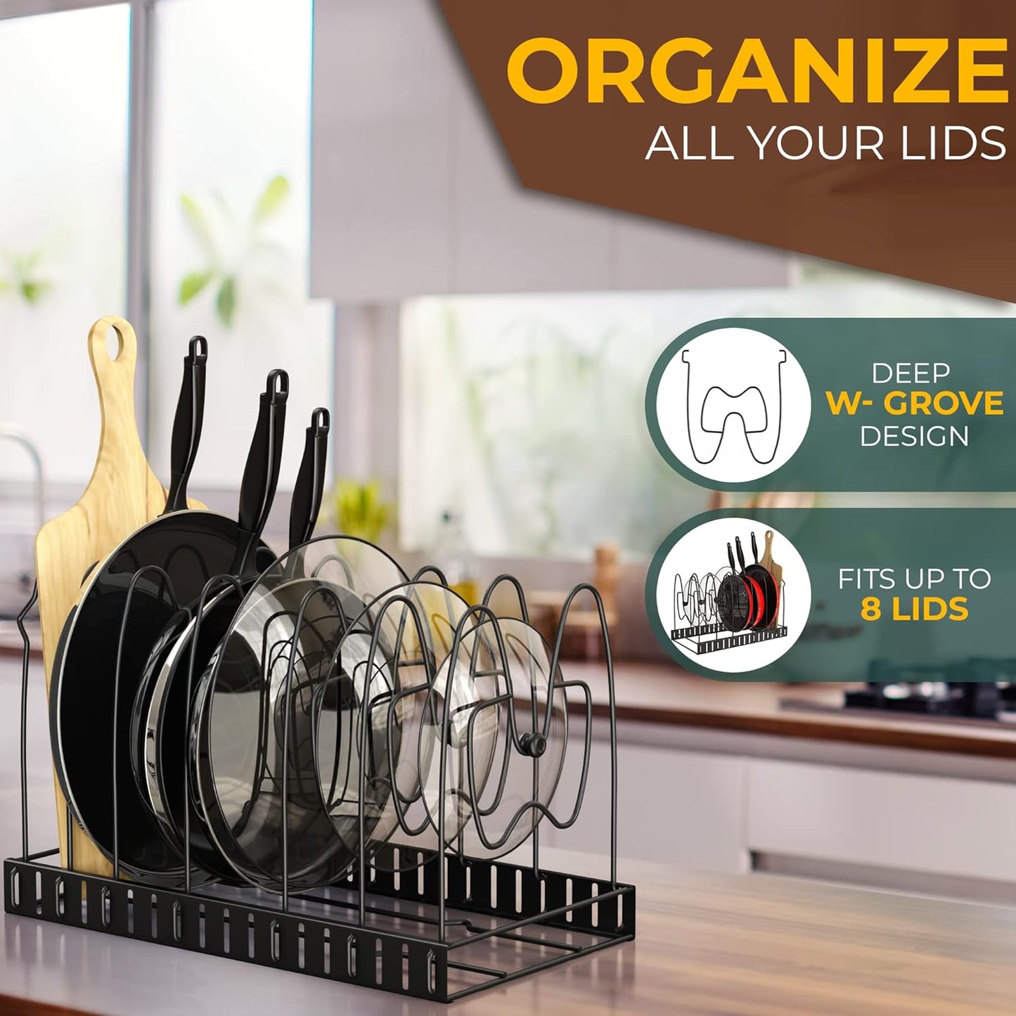 Adjustable 8-Slot Pot & Pan Organizer Rack