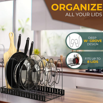 Adjustable 8-Slot Pot & Pan Organizer Rack