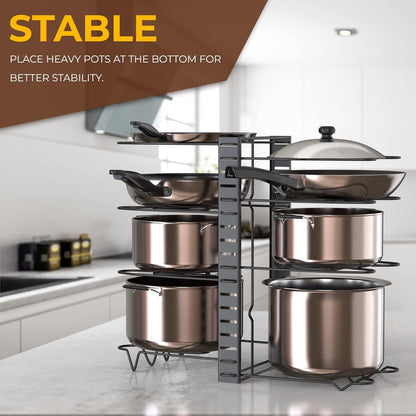 Adjustable 8-Slot Pot & Pan Organizer Rack