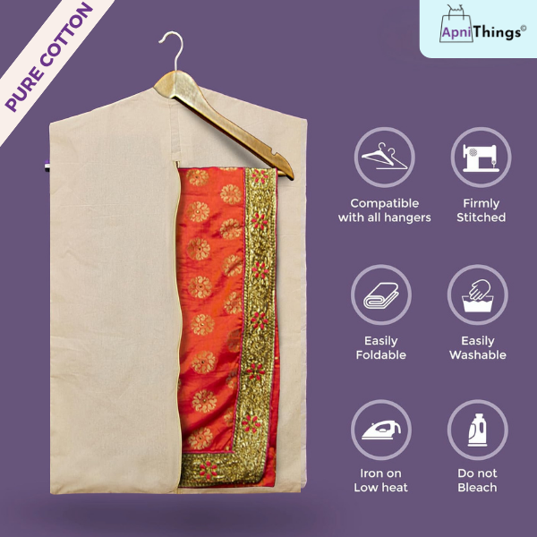 Premium Cotton Hanging Saree Covers with Zip- Large Size