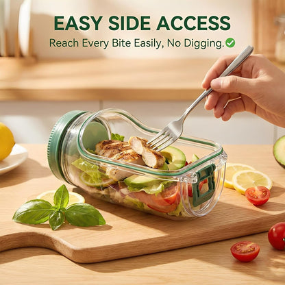 Premium Salad Jar With Side Opening & Separate Dressing Container- 1 Liter