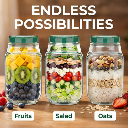 Premium Salad Jar With Side Opening & Separate Dressing Container- 1 Liter