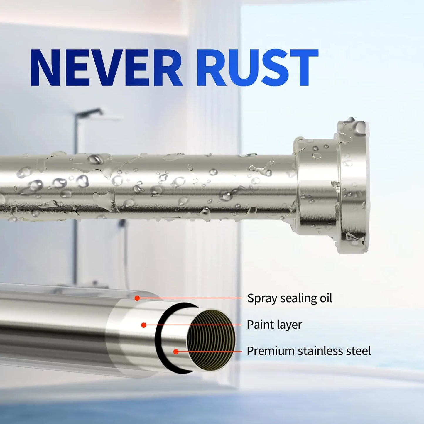 Stainless Steel Expandable Curtain Rod With Free Curtain Wall Holder Hooks
