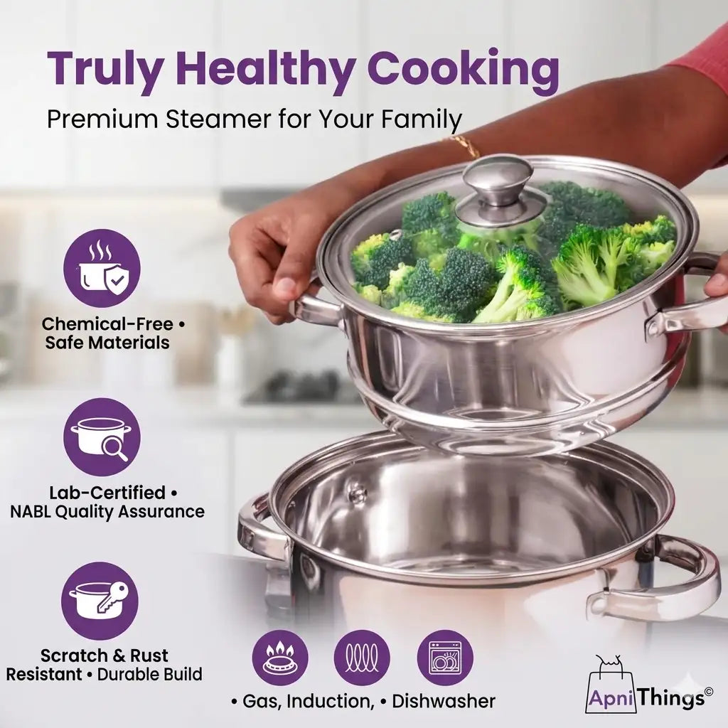 Premium 2-Tier Stainless Steel Food Steamer - with Glass Lid