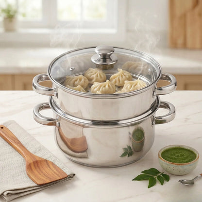 Premium 2-Tier Stainless Steel Food Steamer - with Glass Lid