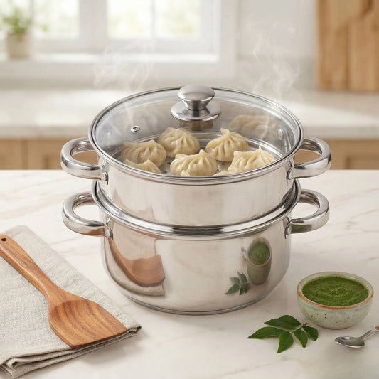 Premium 2-Tier Stainless Steel Food Steamer - with Glass Lid