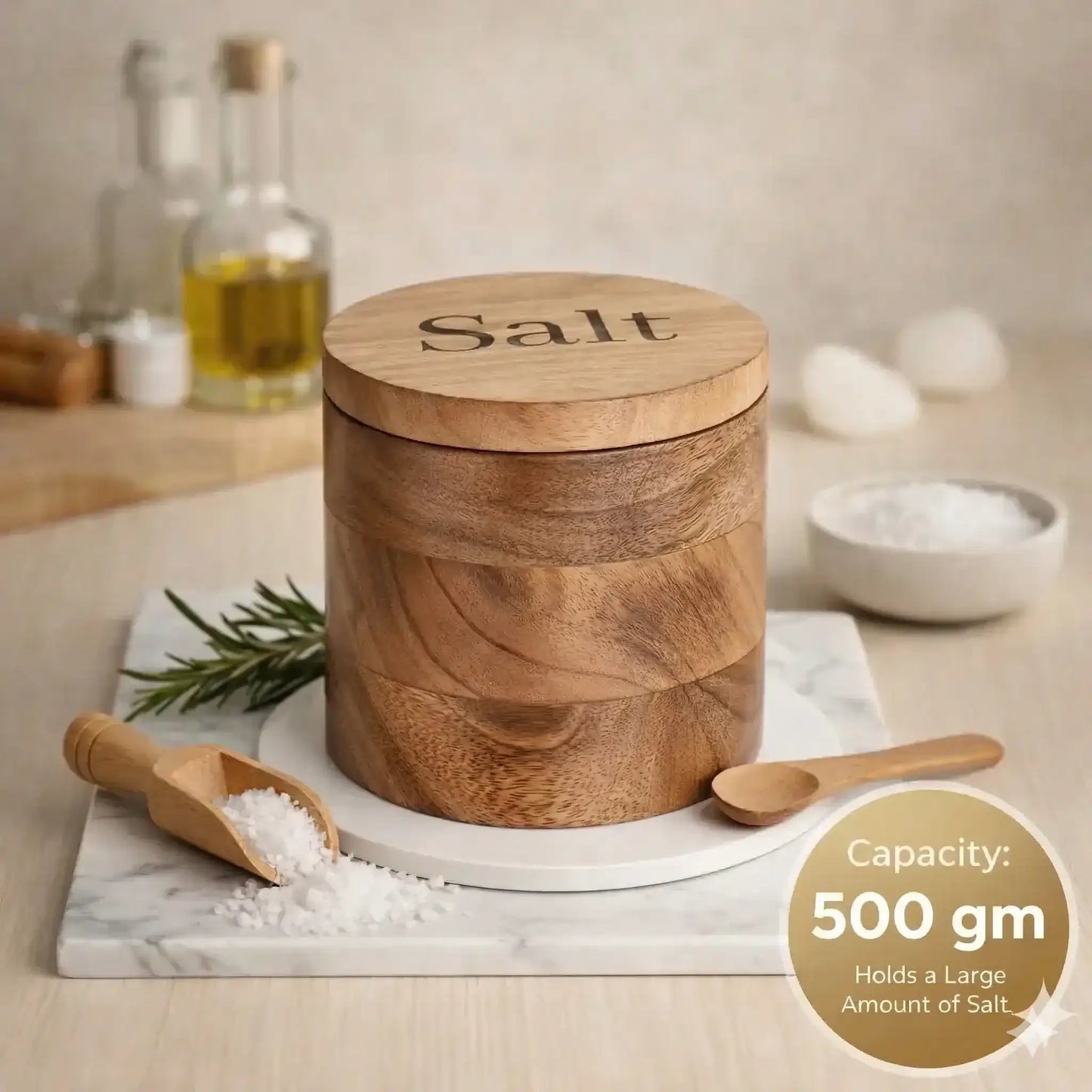 Premium Sheesham Wood Salt Container with Magnetic Lid & Spoon – 500gm