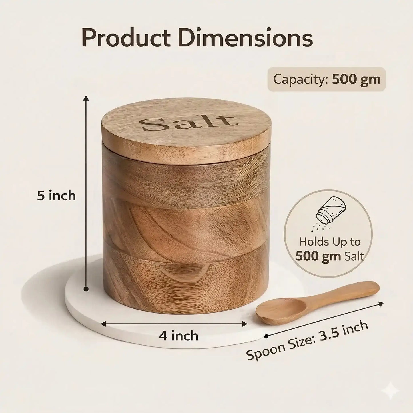 Premium Sheesham Wood Salt Container with Magnetic Lid & Spoon – 500gm