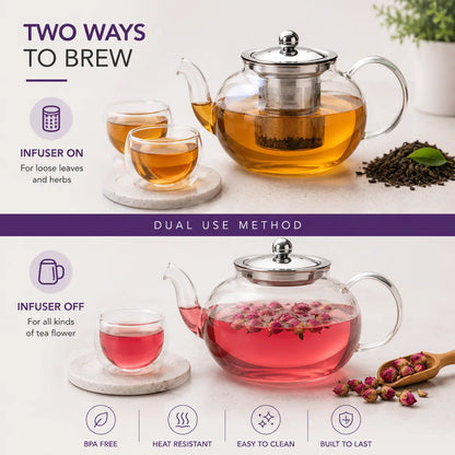 Premium Borosilicate Glass Tea Pot with Infuser- 650 ML