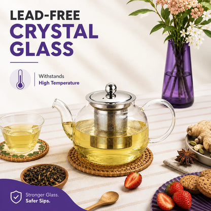 Premium Borosilicate Glass Tea Pot with Infuser- 650 ML