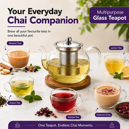 Premium Borosilicate Glass Tea Pot with Infuser- 650 ML