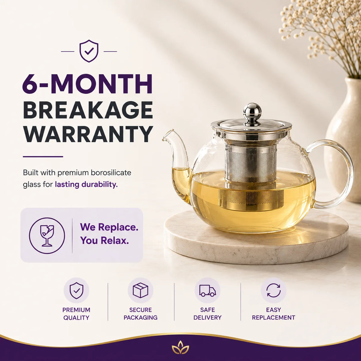 Premium Borosilicate Glass Tea Pot with Infuser- 650 ML