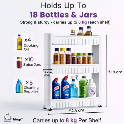 3 Tier Ultra Slim Rolling Storage Rack Organizer