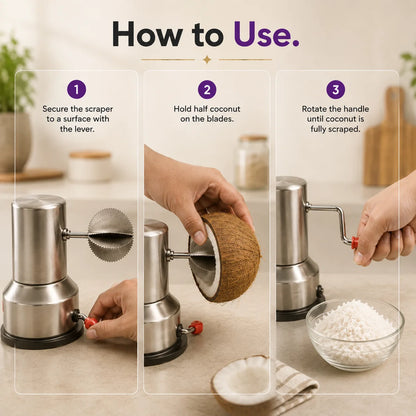 Premium Stainless Steel Coconut Scraper with Suction Base