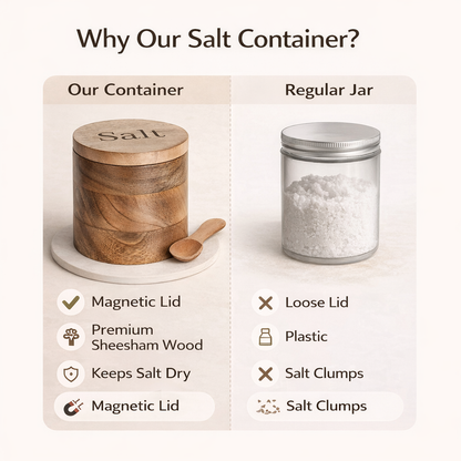 Premium Sheesham Wood Salt Container with Magnetic Lid & Spoon – 500gm