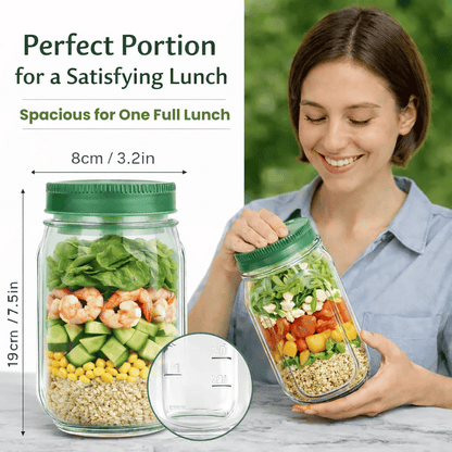 Premium Salad Jar With Side Opening & Separate Dressing Container- 1 Liter