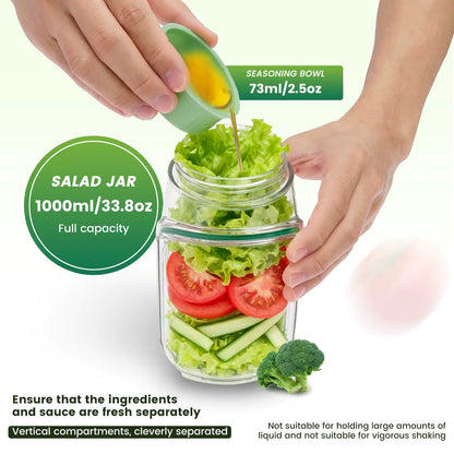 Premium Salad Jar With Side Opening & Separate Dressing Container- 1 Liter