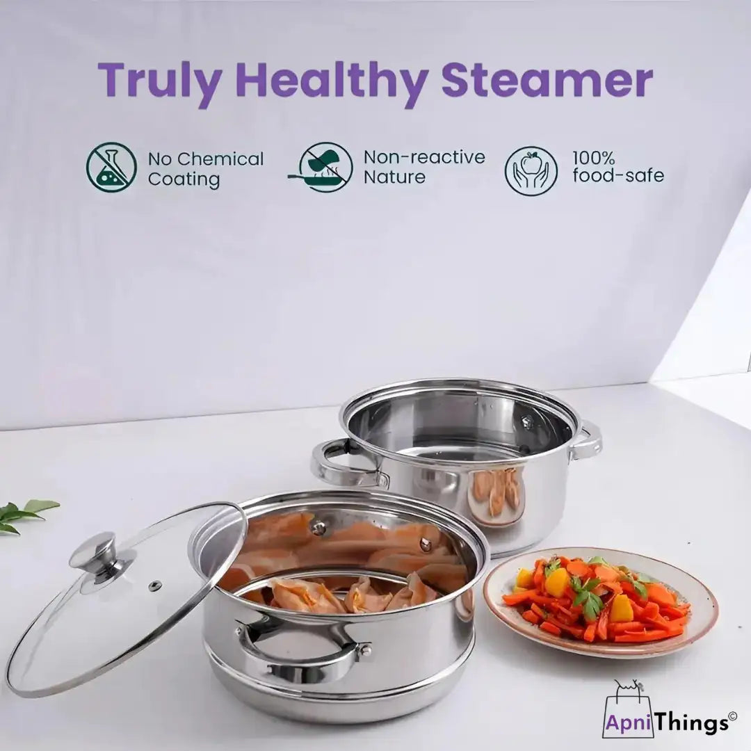 Premium 2-Tier Stainless Steel Food Steamer - with Glass Lid