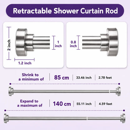 Stainless Steel Expandable Curtain Rod With Free Curtain Wall Holder Hooks